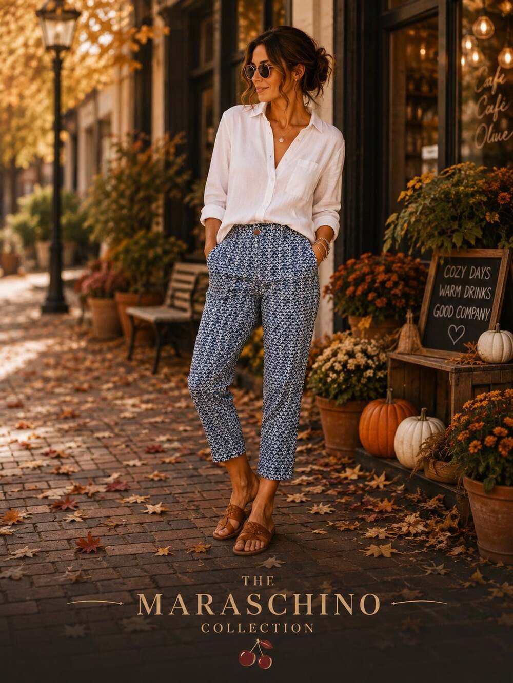 Talbots Perfect Crop Pants Navy White Medallion Print Classic Straight Leg 10